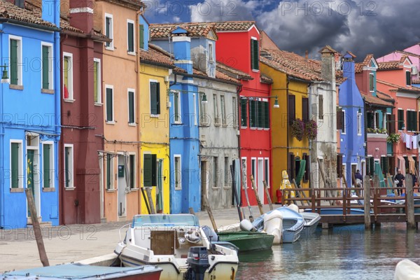 Colourful houses on the canal, Burano, Veneto, Italy, Europe
