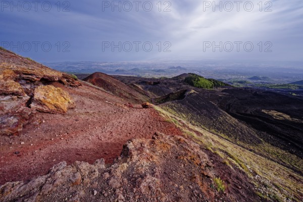 Lava rock and crater landscape around the Crateri Silvestri in the Etna National Park, Parco dell'Etna. Mount Etna is a UNESCO World Heritage Site. Nicolosi, Sicily, Italy, Southern Europe, Europe