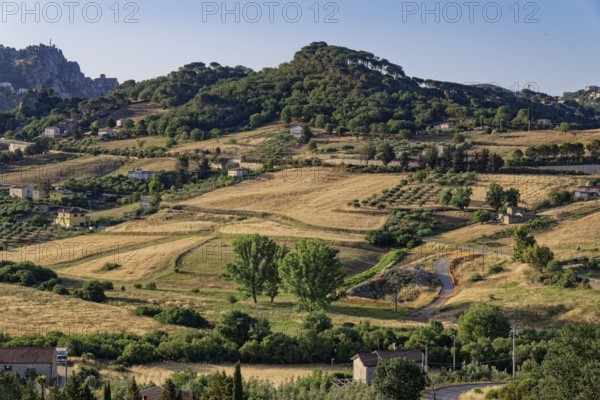 Agricultural and hilly landscape near the Sicilian village of Sperlinga near Nicosia. Sicily, Italy, Southern Europe, Europe