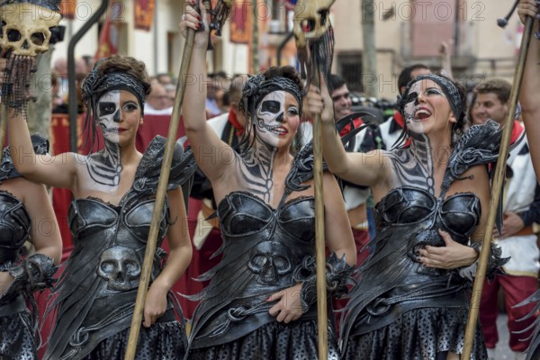 Women in historic clothing, Moors and Christians Parade, Moros y Cristianos, Jijona or Xixona, Province of Alicante, Costa Blanca, Spain, Europe