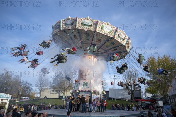 Chain carousel at the traditional Schätzelemarkt in Tengen, Hegau, Konstanz district, Baden-Württemberg, Germany, Europe