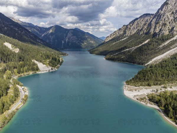 Aerial view of Plansee, Reutte, Ammergau Alps, Tyrol Austria, Plansee, Tyrol, Austria, Europe