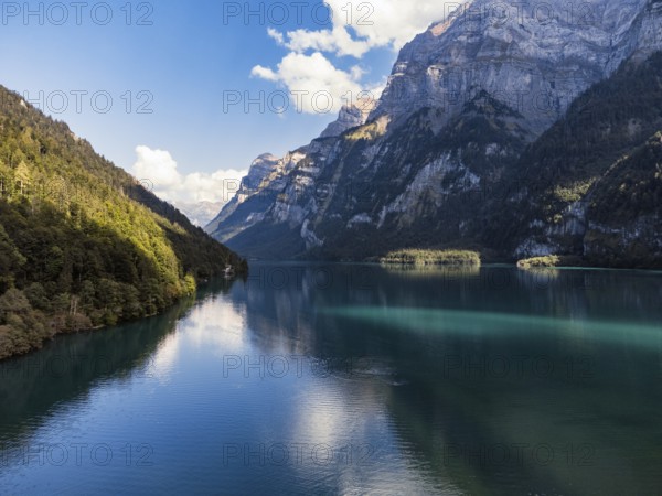 View over the Klöntalersee, Klöntal, Canton Glarus, Switzerland, Europe