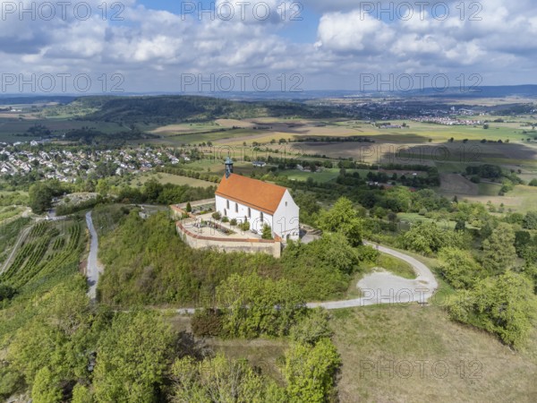 Aerial view of the Wurmlingen Chapel, Wurmlingen, near Tübingen, Baden- Württemberg, Germany, Europe