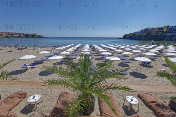 Beach at the bay of Burgas on the Black Sea. Sozopol, Burgas, Bulgaria, Europe