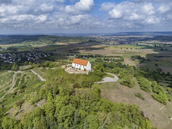 Aerial view of the Wurmlingen Chapel, Wurmlingen, near Tübingen, Baden- Württemberg, Germany, Europe