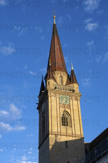 The neo-Gothic Minster Tower in the old town of Radolfzell, at 82 metres the highest church tower in the Lake Constance region, Konstanz district, Baden-Württemberg, Germany, Europe
