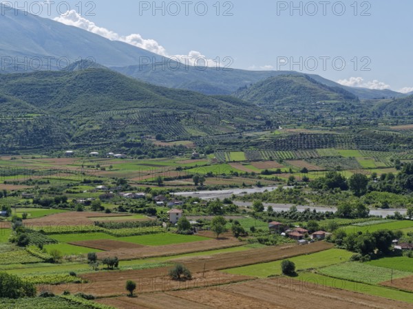 The Osum Valley in the mountain landscape around the Tomorr Massif in Tomorr National Park, also Tomorri National Park. Berat, Albania, Southeast Europe, Europe
