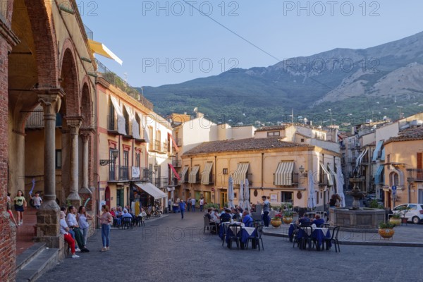 Piazza Margherita in the historic centre of the Sicilian town of Castelbuono. Sicily, Italy, Southern Europe, Europe