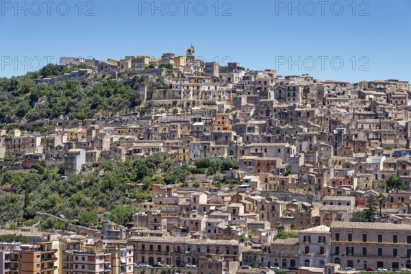 The Sicilian town of Modica in the municipality of Ragusa. The old town centre of Modica is a UNESCO World Heritage Site. Modica, Sicily, Italy, Southern Europe, Europe