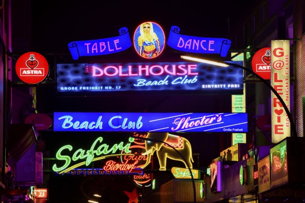 Illuminated sign at the Große Freiheit, Reeperbahn, St. Pauli, Hamburg, Germany, Europe