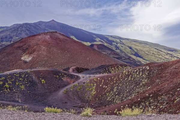 Lava rock and crater landscape around the Crateri Silvestri in the Etna National Park, Parco dell'Etna. Mount Etna is a UNESCO World Heritage Site. Nicolosi, Sicily, Italy, Southern Europe, Europe