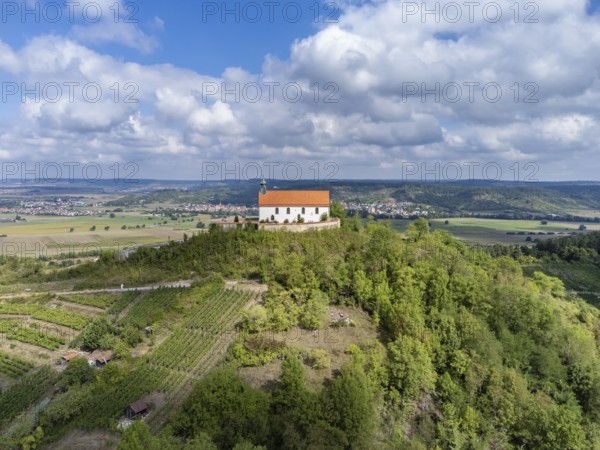 Aerial view of the Wurmlingen Chapel, Wurmlingen, near Tübingen, Baden- Württemberg, Germany, Europe