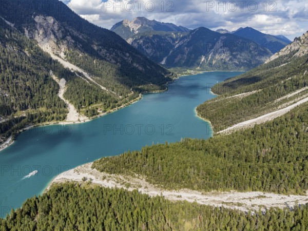 Aerial view of Plansee, Reutte, Ammergau Alps, Tyrol Austria, Plansee, Tyrol, Austria, Europe