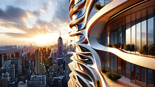 Modern skyscraper design concept showcasing the spiral patterns found in seashells, AI generated
