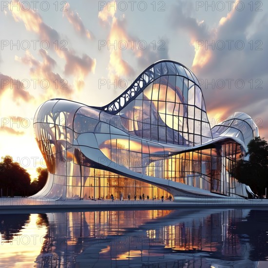 KI generated architectural structure melding computer aided design illustrations with genuine photoelements, AI generated