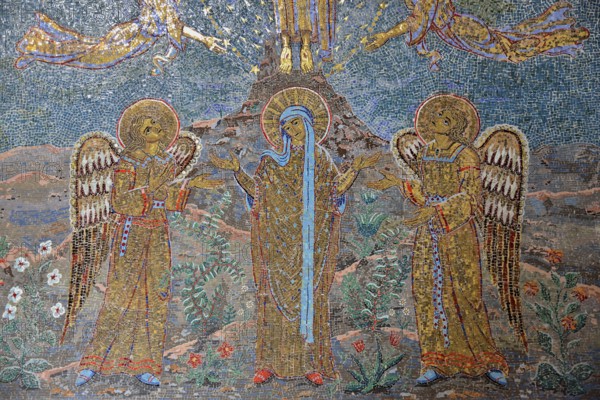 Mosaic ceiling in the Chapel of the Angels, Monastery Odilien on Odilien mountain in Ottrott, Département Bas-Rhin, Alsace, France, Europe