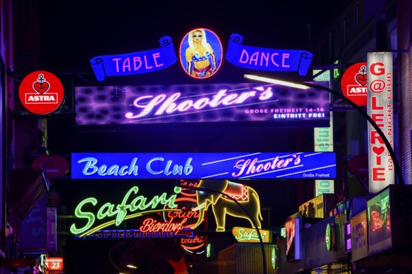 Illuminated sign at the Große Freiheit, Reeperbahn, St. Pauli, Hamburg, Germany, Europe
