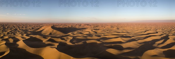 Beatiful aerial panorama landscape in Sahara desert at sunrise