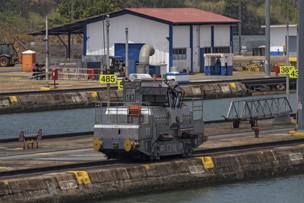 Electric locomotive alias mule in miraflores, Panama Canal, Panama City