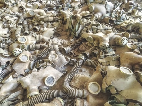 Gas Masks, Middle School #3, Lost Place, Prypyat, Chernobyl Exclusion Zone, Ukraine, Eastern Europe, Europe