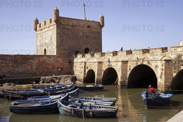 Africa, Atlantic coast, Morocco, le Maroc, Essaouira, Mogador, Fishing port, Blue boats, Coloured boats, Blü Boats, harbour basin, the fishermen, Fishermen at work, the fortress, the Rückker, le retour, Africa