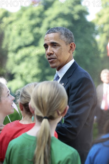 President Barack Obama during the welcoming ceremony at Bellevue Palace, Berlin, Berlin, Germany, Europe