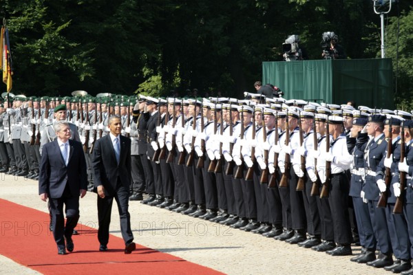 President Barack Obama during the welcoming ceremony at Bellevue Palace with the German President Joachim Gauck, Berlin, Berlin, Germany, Europe