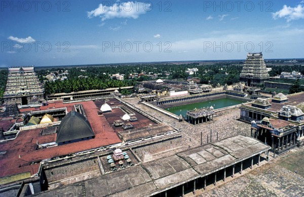 Bird’s eye view of Thillai Nataraja temple in Chidambaram, Tamil Nadu, South India, India, Asia