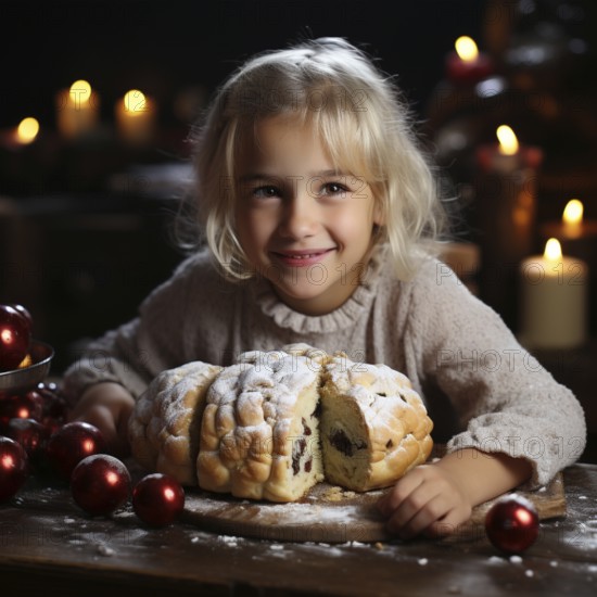 Christmas stollen in a festive setting, AI generated