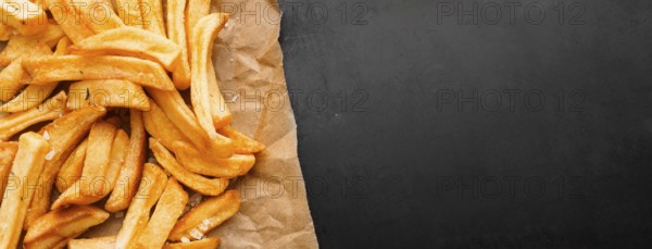 top view french fries paper with . High resolution photo