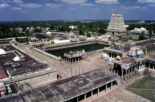 Bird’s eye view of Thillai Nataraja temple in Chidambaram, Tamil Nadu, South India, India, Asia