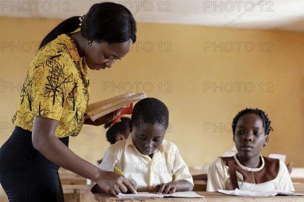 Group african kids paying attention class