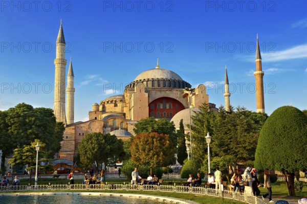 The exterior of the 6th century Byzantine (Eastern Roman) Hagia Sophia (Ayasofya) built by Emperor Justinian. The size of the dome was un-surpassed until the 16th century, Istanbul, Turkey, Asia