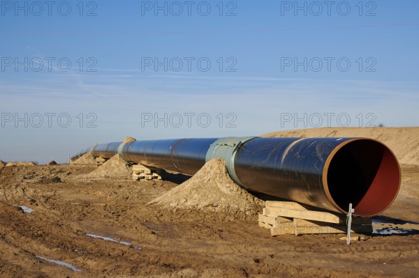 Construction site of the European natural gas pipeline EUGAL near Wrangelsburg Germany on 16.02.2019, this pipeline begins in Lubmin at the landing site of the Nord Stream 1 and 2 Pipline