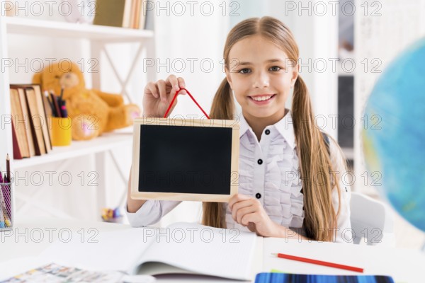 Cheerful schoolgirl uniform studying class