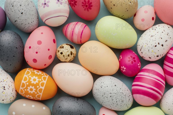 top view colorful easter eggs