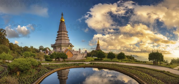 Chiang Mai nature landscape view at Twin Pagoda of Doi Inthanon, Chiang Mai Thailand panorama