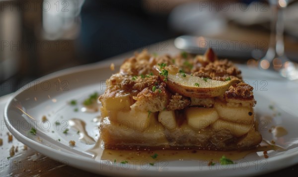 Pear and caramel bread pudding AI generated
