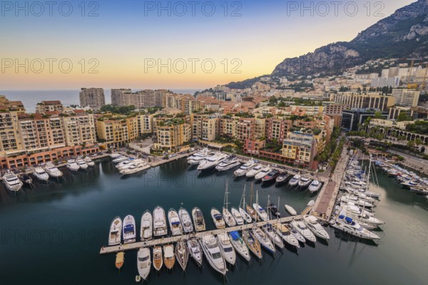 Monaco Ville Harbour sunset panorama city skyline, Monte Carlo, Monaco, Europe