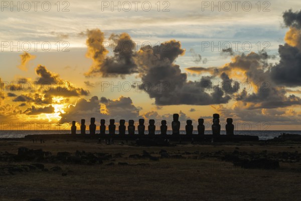 Moai at Ahu Tongariki on Easter Island at sunrise
