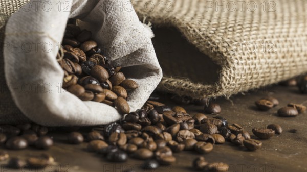Sack with coffee beans desk. Resolution and high quality beautiful photo
