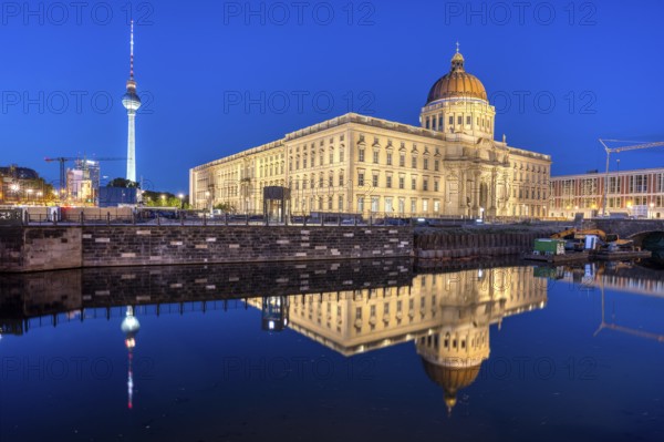 The rebuilt Berlin City Palace and the TV Tower by night