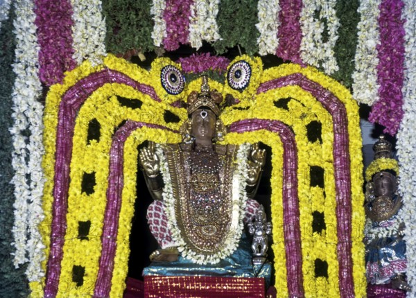 Decorated God Abhimugeswarar Siva during Mahamakham Mahamaham Mahamagam festival in Kumbakonam, Tamil Nadu, India, Asia