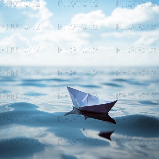 Paper ship at sea