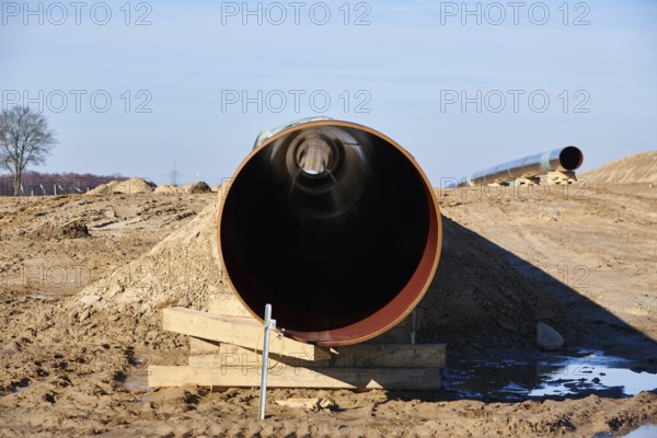 Construction site of the European natural gas pipeline EUGAL near Wrangelsburg Germany on 16.02.2019, this pipeline begins in Lubmin at the landing site of the Nord Stream 1 and 2 Pipline
