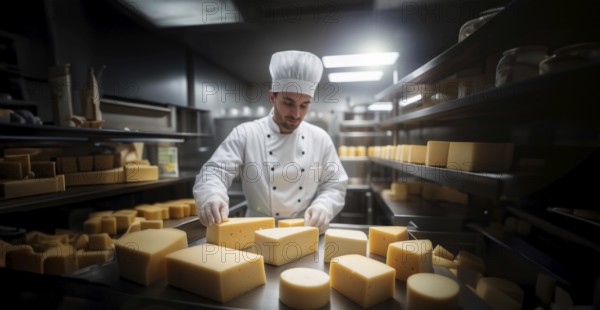 Cheese production, cheese production line, AI generated