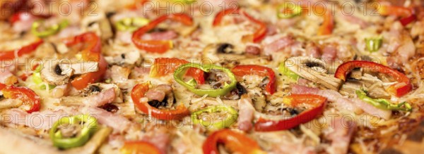 Close up pizza with red pepper ingredients