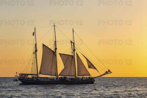 Sailing ship in the sunset at the Hanse Sail in Rostock