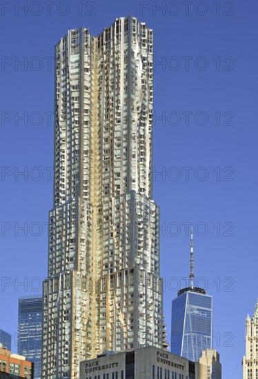 Park Place Tower skyscraper, in the background One World Trade Centre, Manhattan, New York City, New York, USA, North America